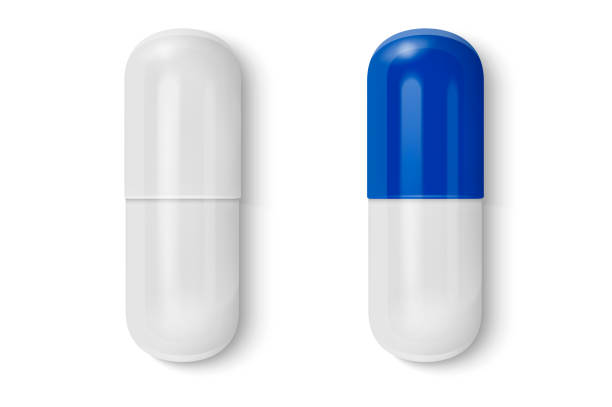 istock Vector 3d Realistic White and Blue Medical Pill Icon Set Closeup Isolated on White Background. Design template of Pills, Capsules for graphics, Mockup. Medical and Healthcare Concept. Top View 1140557155