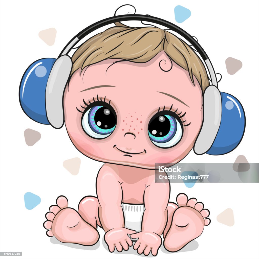 Ilustración de Lindo De Dibujos Animados Bebé Niño Con Auriculares Sobre Un  Fondo Blanco y más Vectores Libres de Derechos de Auriculares - Equipo de  música - iStock
