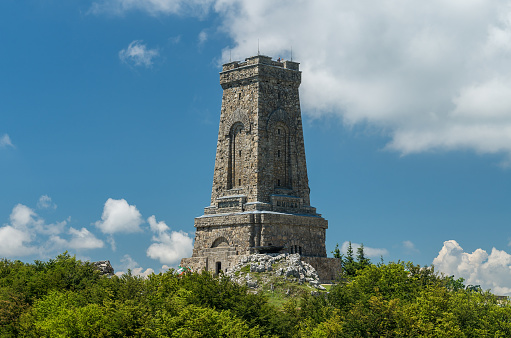 Monument to Freedom Shipka Bulgaria - Shipka, Gabrovo, Bulgaria. The Shipka Memorial is situated on the peak of Shipka in the Balkan Mountains near Gabrovo, Bulgaria. Summer view against the blue sky