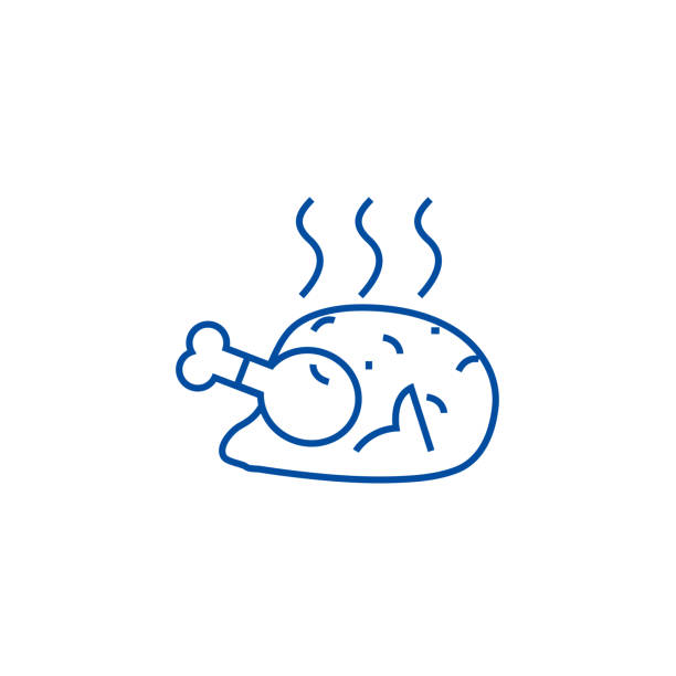 ilustrações, clipart, desenhos animados e ícones de linha de galinha frita conceito do ícone. símbolo liso do vetor da galinha fritada, sinal, ilustração do esboço. - close up table brown dieting