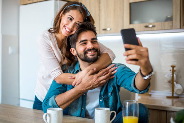 istock Couple taking selfie at breakfast time 1140560141