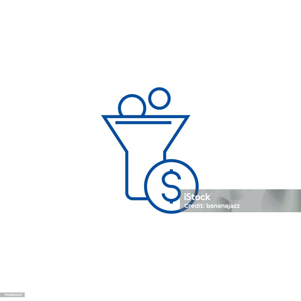 Funnel profit, marketing conversion line icon concept. Funnel profit, marketing conversion flat  vector symbol, sign, outline illustration. Funnel profit, marketing conversion line concept icon. Funnel profit, marketing conversion flat  vector website sign, outline symbol, illustration. Funnel stock vector