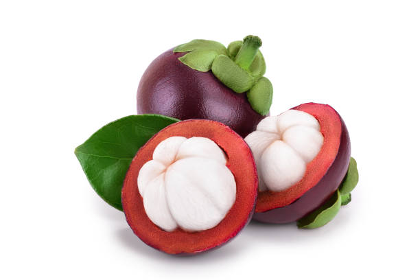 istock ripe mangosteen with leaves isolated on white background closeup 1140561955