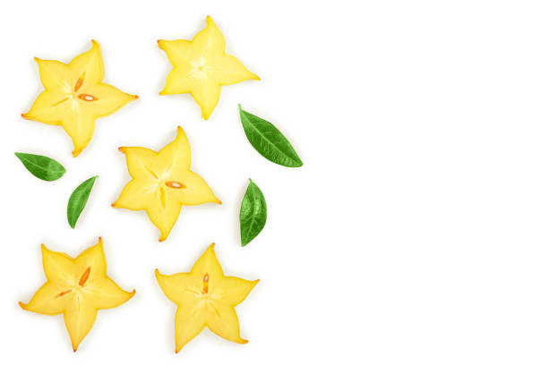 istock Carambola or star-fruit slice isolated on white background with copy space for your text. Top view. Flat lay 1140561958