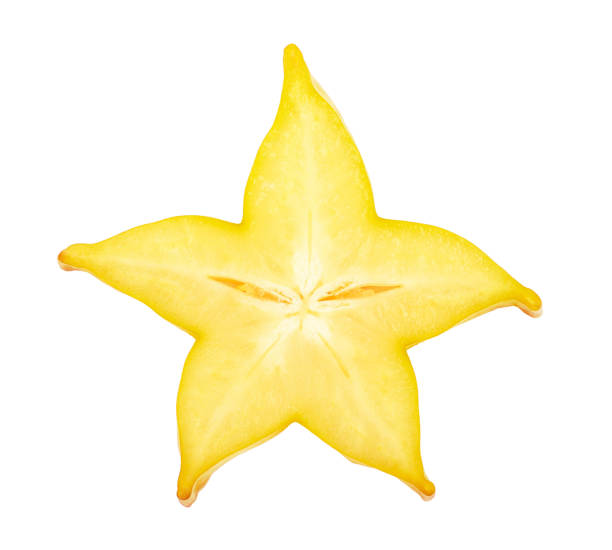 istock Carambola or star-fruit slice isolated on white background. Top view. Flat lay 1140561974