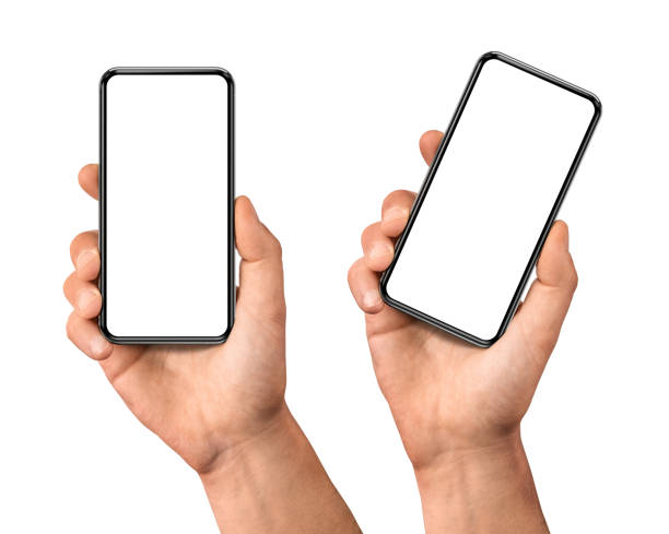 istock Man hand holding the black smartphone set with blank screen 1140562602