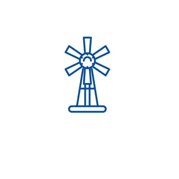 Vector illustration of Garden windmill line icon concept. Garden windmill flat  vector symbol, sign, outline illustration.
