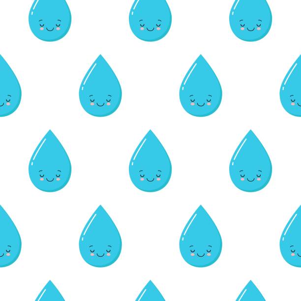 regen nahtloses vektormuster. fallen niedliche wassertropfen. blauer farbtöne. - rain cute falling water raindrop stock-grafiken, -clipart, -cartoons und -symbole