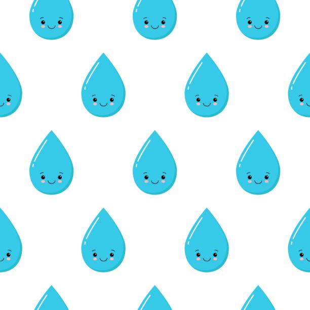 regen nahtloses vektormuster. fallen niedliche wassertropfen. blauer farbtöne. - rain cute falling water raindrop stock-grafiken, -clipart, -cartoons und -symbole