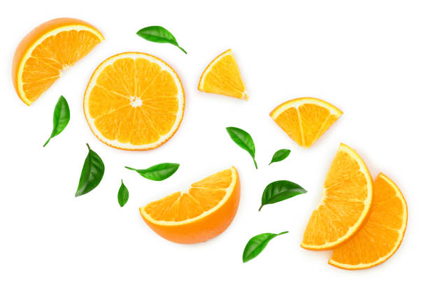 istock orange with leaves isolated on white background with copy space for your text. Top view. Flat lay 1140565845
