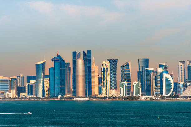 Panorama of the skyline Doha - capital of Qatar in the morning stock photo