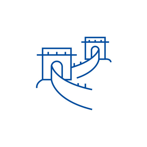 ilustraciones, imágenes clip art, dibujos animados e iconos de stock de gran pared, china concepto de icono de línea. gran muralla, símbolo de vector plano de china, signo, ilustración de contorno. - badaling