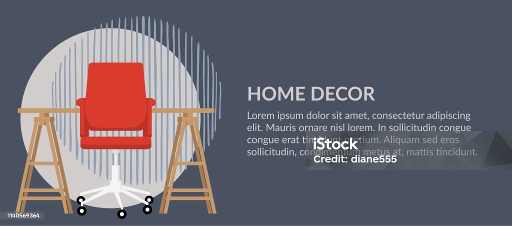 Home Decor Furniture Banner Banner with home decor or interior design icons Advertisement stock vector