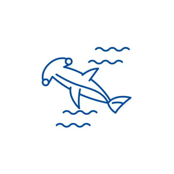 Vector illustration of Hammer fish line icon concept. Hammer fish flat  vector symbol, sign, outline illustration.