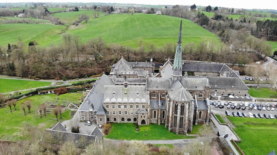Abbaye du Val-Dieu -aerial view\n\nThe Abbey Notre-Dame du Val-Dieu in Aubel is a very peaceful place in the middle of the Pays de Herve in the diocese of Liège in East Belgium. This is a Cistercian abbey with a very rich history which knows today a strong revival.  The life of the abbey has been entrusted to the Christian Community of Val Dieu.\nDuring the whole year, from Monday to Saturday, guided tours are organized for groups who wish to discover the abbey and its history as well as the brewery.