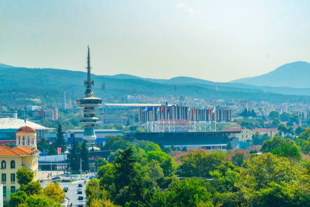 a tower in the Expo grounds in Thessaloniki, Greece