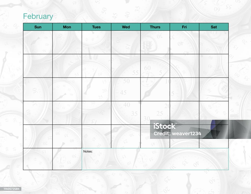 Rectangle Feb Calendar February Blank Calendar Stock Illustration - Download Image Now - Blank ...