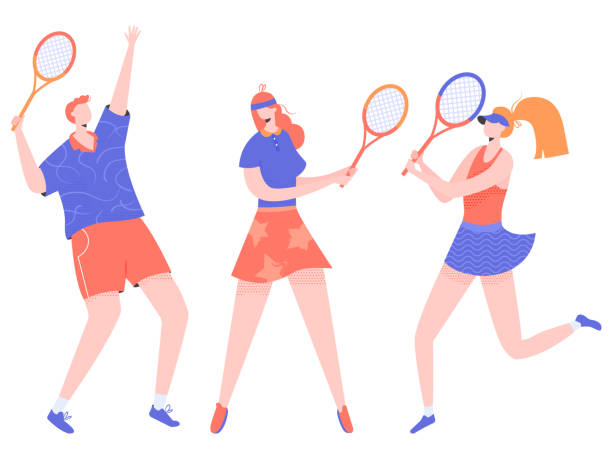 ilustrações, clipart, desenhos animados e ícones de grupo de jogadores de tênis dos atletas. - tennis open