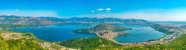 Photo of Aerial view of greek town Kastoria surrounded by Orestiada lake