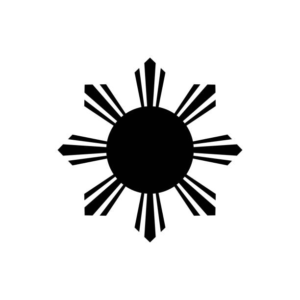 ilustraciones, imágenes clip art, dibujos animados e iconos de stock de el negro de ocho rayos sol de bandera de la república de filipinas aislado sobre fondo blanco. - philippines
