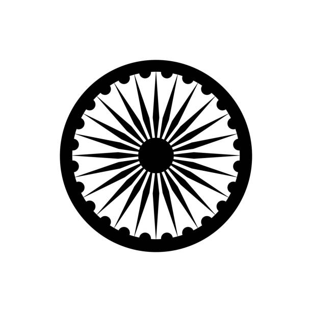 schwarzes ashoka chakra symbol der nationalflagge der republik indien isoliert auf weißem hintergrund. - indian flag india flag celebration stock-grafiken, -clipart, -cartoons und -symbole