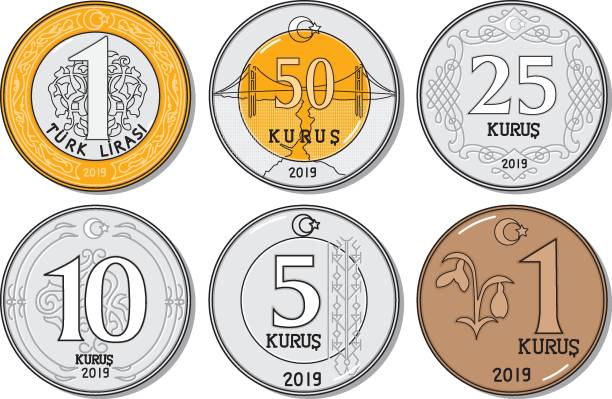 illustrazioni stock, clip art, cartoni animati e icone di tendenza di imposta moneta turca - l flag