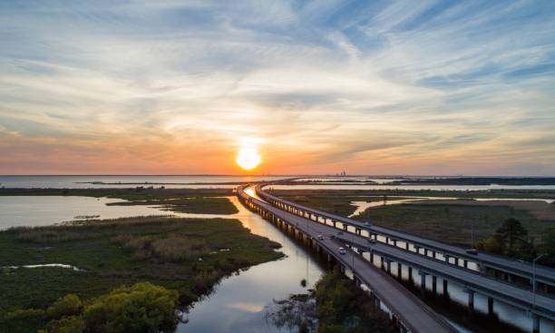 istock Aerial view of Mobile Bay sunset 1140582049