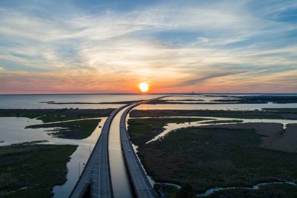 istock Aerial view of Mobile Bay sunset 1140582053