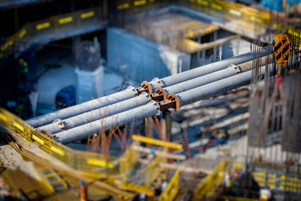 The construction site of a new skyscraper in the tilt shift technique in the Warsaw city center, Poland