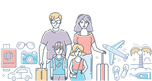 istock Family vacation - modern colorful line design style illustration 1140587961