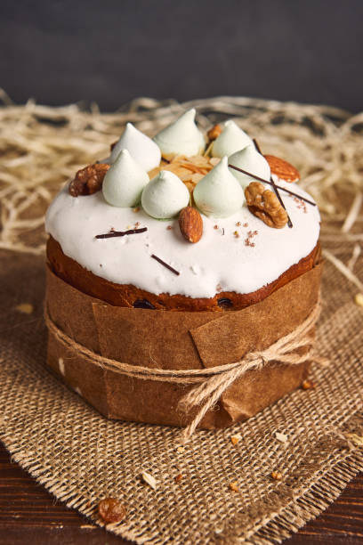 istock Congratulatory Easter cake, Traditional Kulich, Paska  ready for celebration 1140590597