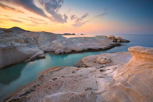 Famous Sarakiniko beach on Milos island, Greece.