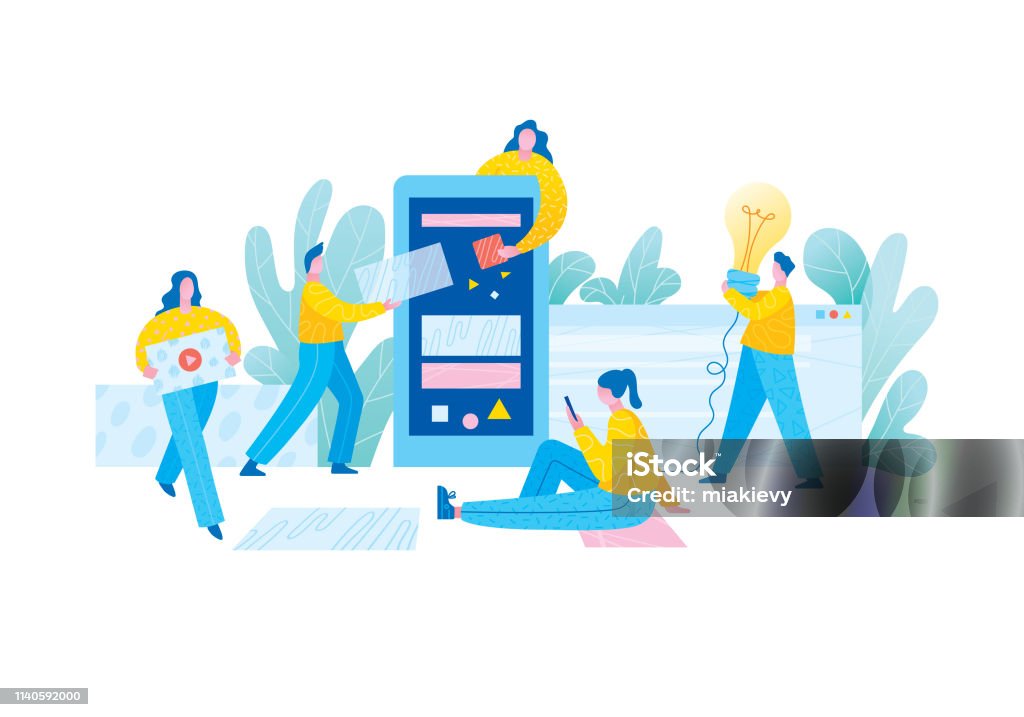 Mobile app development team Editable vector illustration on layers. 
This is an AI EPS 10 file format, with transparency effects and gradients. Illustration stock vector