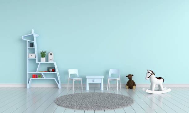 istock Blue table and chair in child room for mockup, 3D rendering 1140592731
