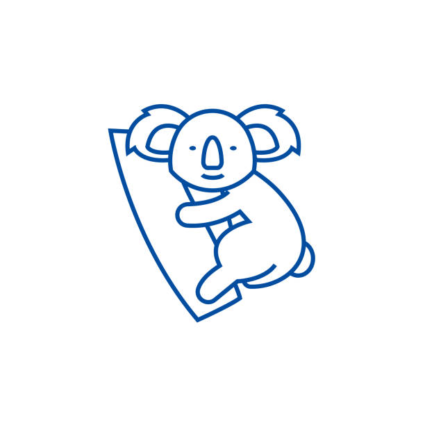 Cute koala line icon concept. Cute koala flat vector symbol, sign, outline illustration. Cute koala line concept icon. Cute koala flat vector website sign, outline symbol, illustration. sleeping koala bear stock illustrations