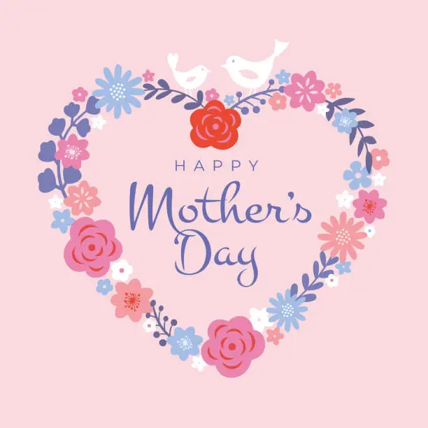 Vector illustration of Mothers Day greeting card. Floral heart background, spring holidays. Vector Illustration