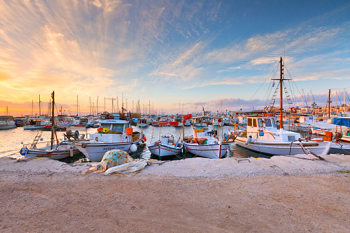 Aegina, Greece - November 23, 2015: Fishing boats in the harbour of Aegina, Greece.\