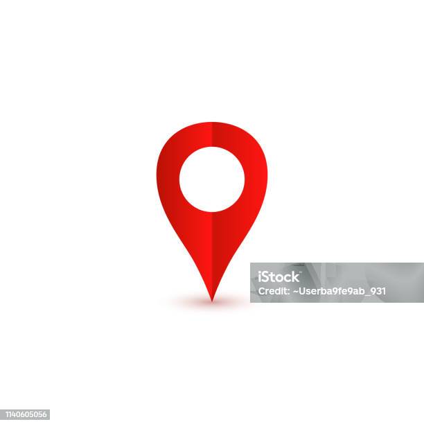 Pin Icon Red With Shadow Location Icon Vector Illustration Stock Illustration - Download Image Now