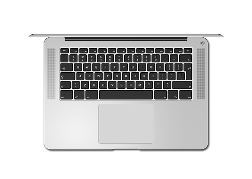 Open laptop top view isolated on white. 3D render illustration