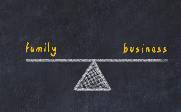 Chalk board sketch illustration. Concept of balance between family and business stock photo