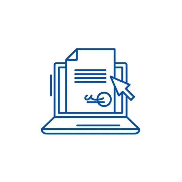 Vector illustration of Electronic signature of the contract line icon concept. Electronic signature of the contract flat  vector symbol, sign, outline illustration.