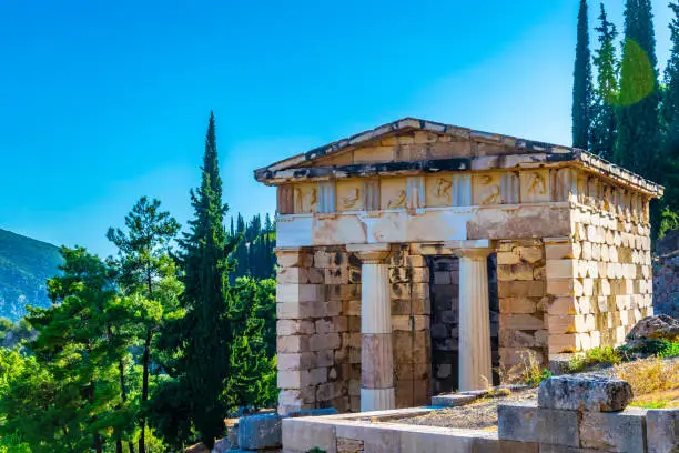Athenian treasury at the ancient delphi site in Greece