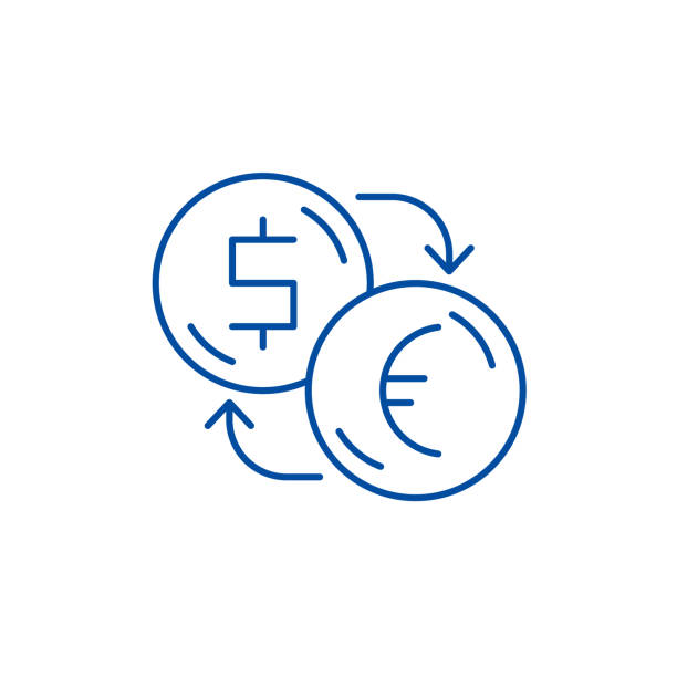 wymiana dolarów na koncepcję ikony linii euro. wymiana dolarów na euro płaski symbol wektorowy, znak, ilustracja konspektu. - bank symbol computer icon european union euro note stock illustrations