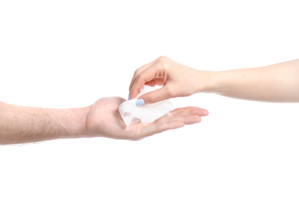 istock Hand give wet wipe to hand 1140615445
