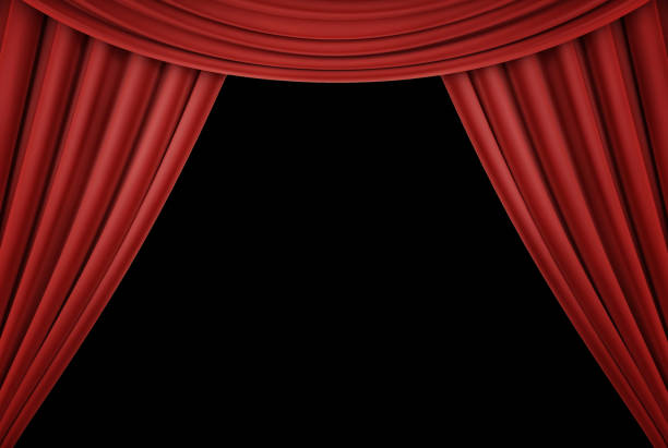istock Red curtain of a classical theater isolated on black background. 3d render 1140622523