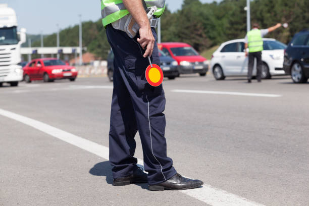 istock Police officer controlling traffic on the highway 1140622538