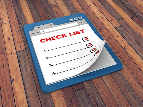 Web Browser with Check List on Wood Floor Background  - 3D Rendering