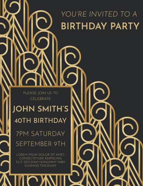 Art Deco Birthday Invite - ilustração de arte vetorial