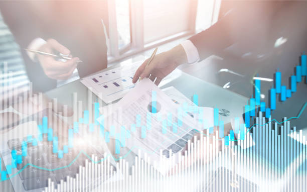 istock Stock trading candlestick chart and diagrams. Abstract double exposure finance background. 1140623810