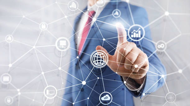 istock ICT - information and telecommunication technology and IOT - internet of things concepts. Diagrams with icons on server room backgrounds. 1140624392